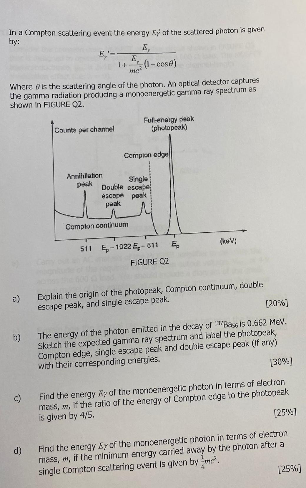 Solved In a Compton scattering event the energy Ey of the | Chegg.com