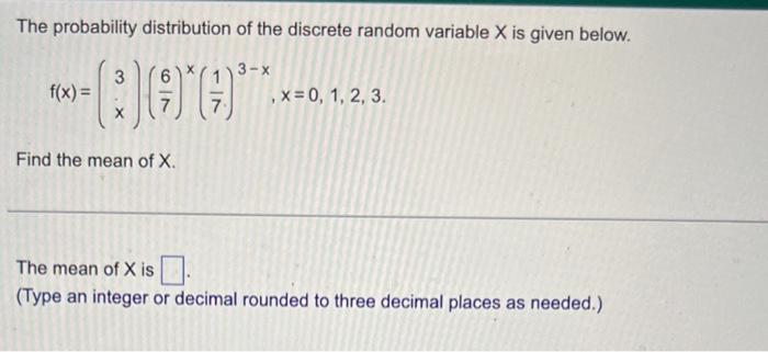 Solved The probability distribution of the discrete random | Chegg.com