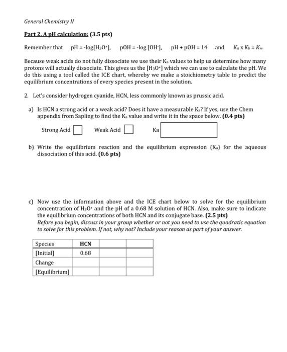 Solved General Chemistry II Part 2. A pH calculation: (3.5 | Chegg.com