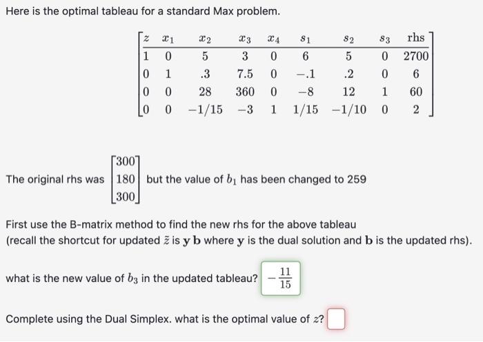 Solved Here is the optimal tableau for a standard Max | Chegg.com