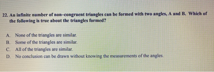 Infinite Triangle Problem Solved 22. An infinite number of non-congruent triangles can | Chegg.com
