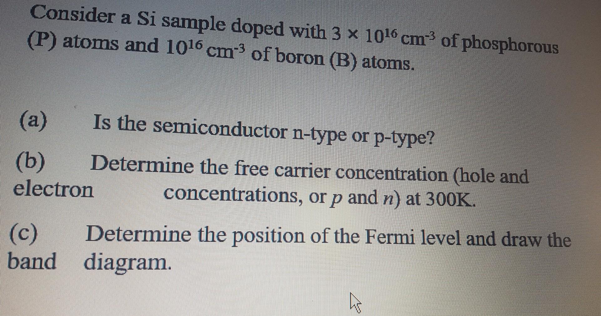 Solved Consider A Si Sample Doped With 3×1016 Cm−3 Of | Chegg.com