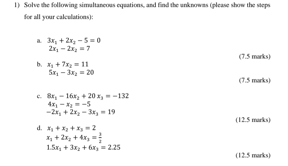 Solved 1) Solve The Following Simultaneous Equations, And | Chegg.com