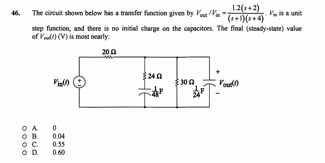 Solved 46. The circuit shown below has a transfer function | Chegg.com
