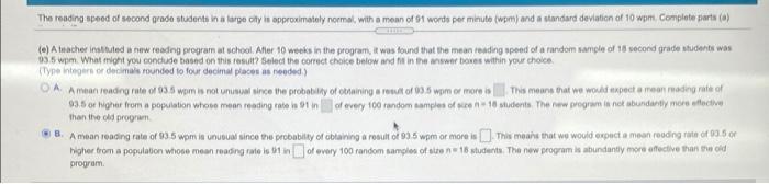 Solved The reading speed of second grade students in a large | Chegg.com