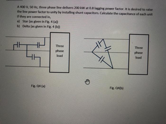 Solved A 400 V, 50 Hz, three phase line delivers 200 kW at | Chegg.com