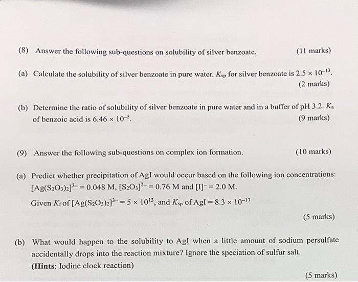 Solved (8) Answer the following sub-questions on solubility | Chegg.com