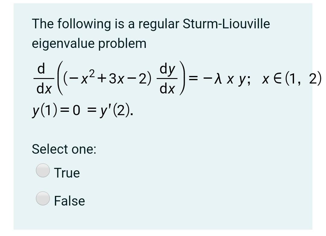 Solved The Following Is A Regular Sturm-Liouville Eigenvalue | Chegg.com