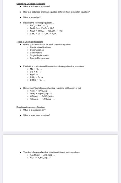 Solved Describing Chemical Reactions • What Is A Skeleton | Chegg.com