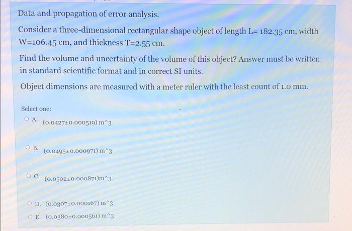 Solved Data and propagation of error analysis. Consider a | Chegg.com