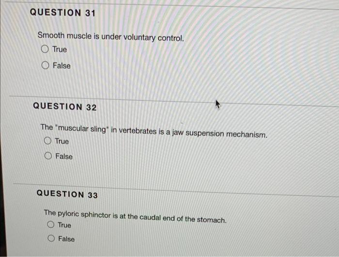 Solved QUESTION 31 Smooth muscle is under voluntary control. | Chegg.com