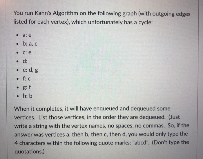 Solved You run Kahn's Algorithm on the following graph (with | Chegg.com