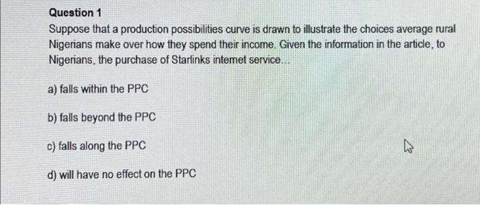 Solved Question 1 Suppose That A Production Possibilities | Chegg.com