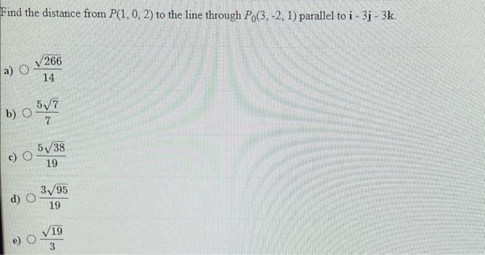 Solved Find the distance from P(1,0,2) to the line through | Chegg.com
