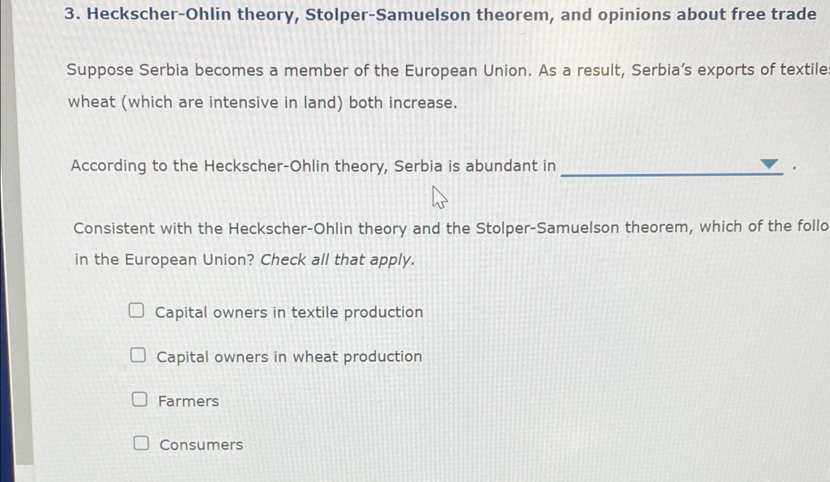 Solved Heckscher-Ohlin theory, Stolper-Samuelson theorem, | Chegg.com