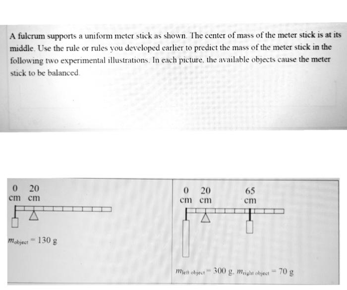Solved A fulcrum supports a uniform meter stick as shown. | Chegg.com