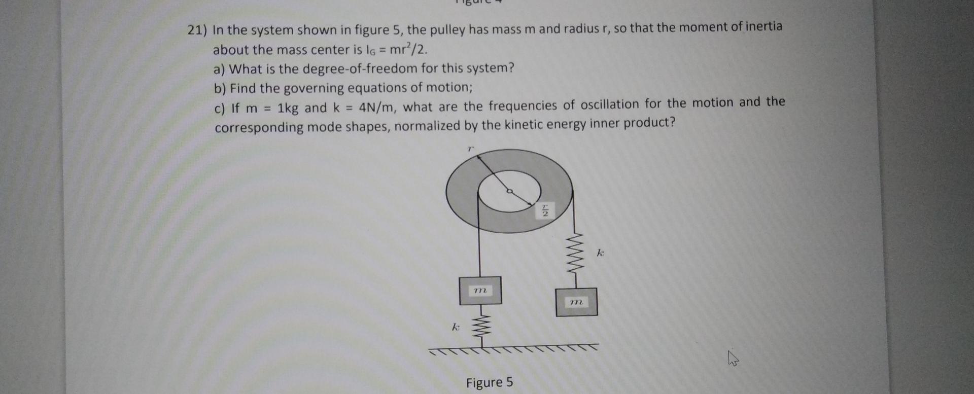 Solved 21) In the system shown in figure 5, the pulley has