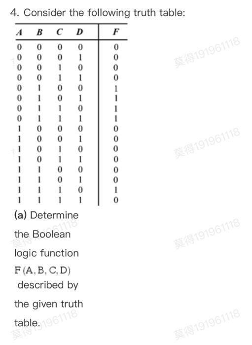 Solved 191961118 4. Consider the following truth table: B C | Chegg.com
