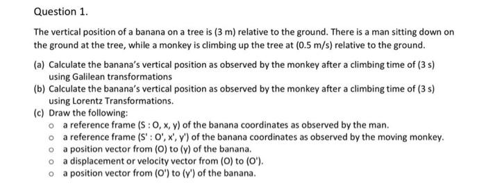 Solved The vertical position of a banana on a tree is (3 m ) | Chegg.com