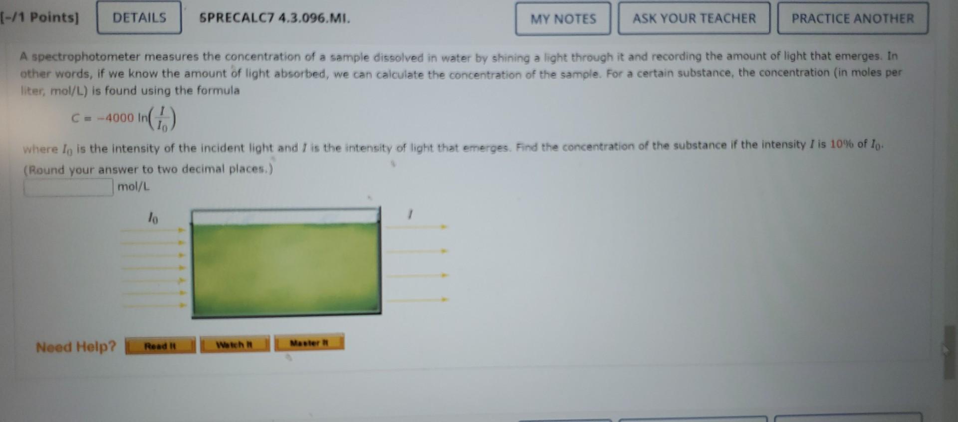 Solved A spectrophotometer measures the concentration of a
