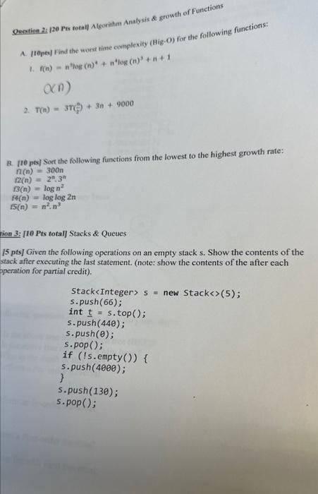 Solved A. [10pts] Find the worst time complexity (Hig.O) for | Chegg.com