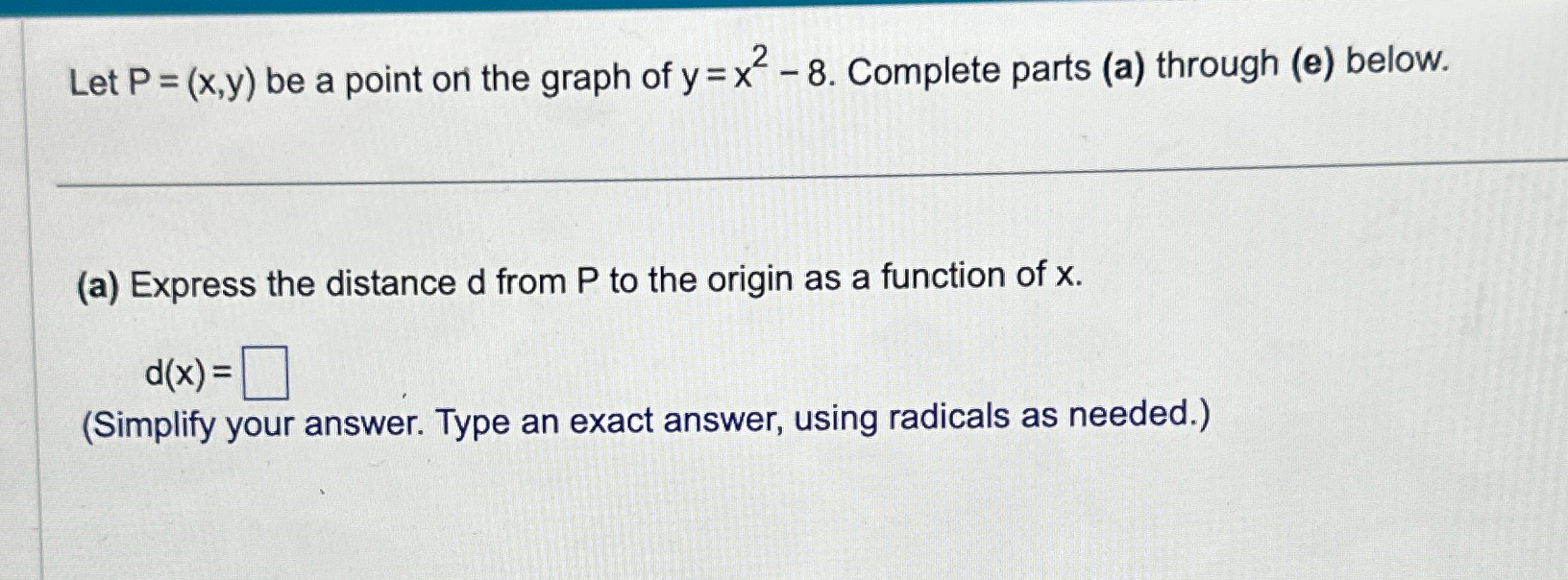 Solved Let P X Y ﻿be A Point On The Graph Of Y X2 8