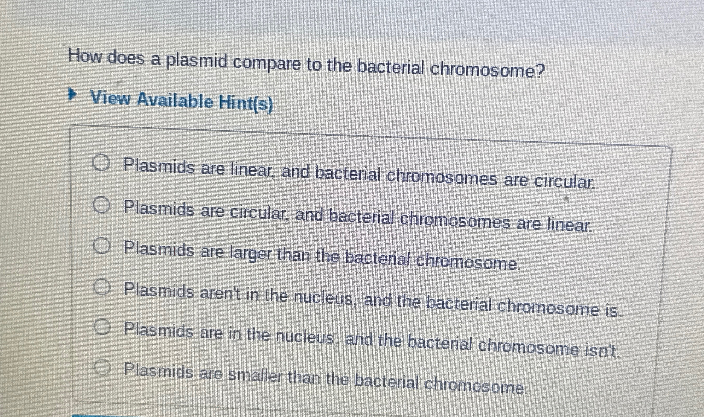 Solved How does a plasmid compare to the bacterial | Chegg.com