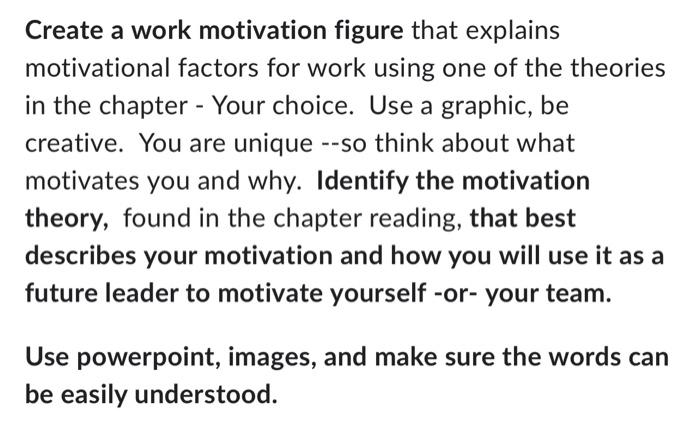 Solved Create a work motivation figure that explains | Chegg.com