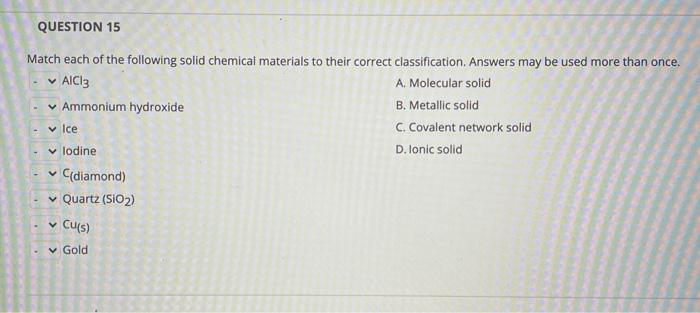 Solved QUESTION 15 Match each of the following solid | Chegg.com