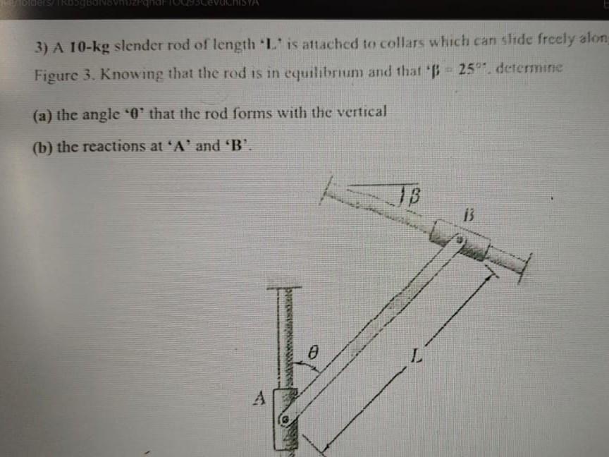 Solved 3) A 10-kg Slender Rod Of Length ' L ' Is Attached To | Chegg.com