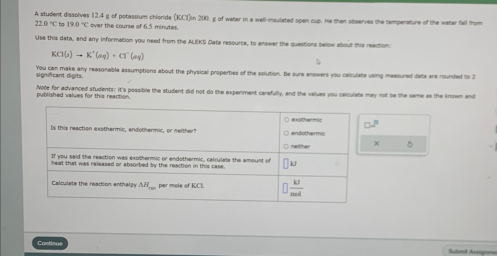 A student dissolves 12.4g ﻿of potassium chloride