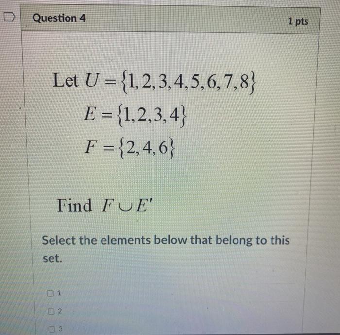 Solved Question 2 1 Pts Suppose A And B Are Subsets Of U. | Chegg.com