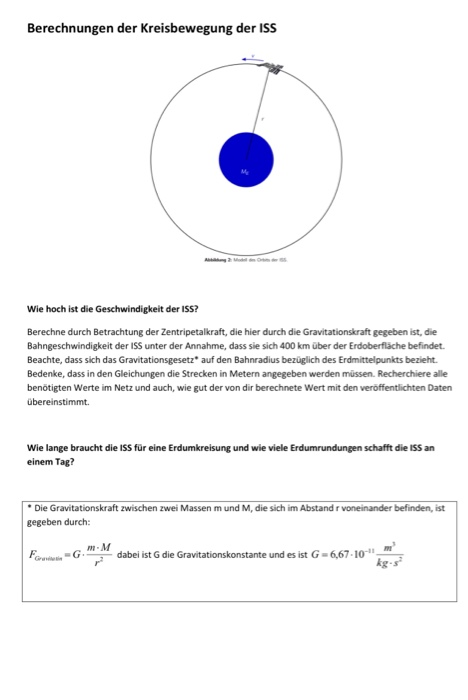 Berechnungen der Kreisbewegung der ISS Wie hoch ist | Chegg.com