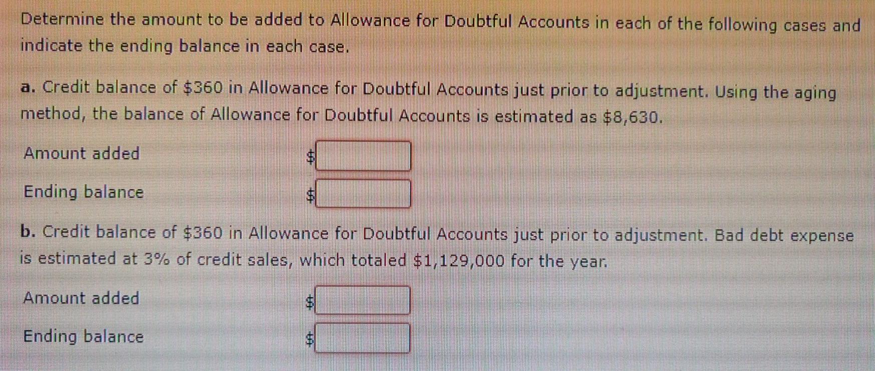 Solved Determine the amount to be added to Allowance for | Chegg.com