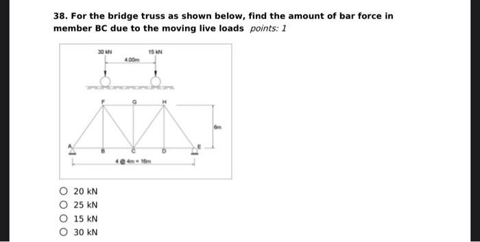 Bridge Beams Math Problem Solved 38. For the bridge truss as shown below, find the | Chegg.com