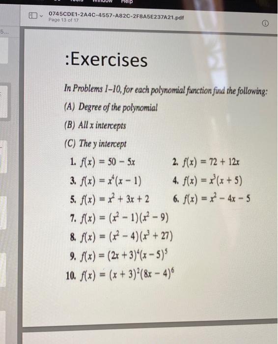 Solved In Problems 1-10, for each polynomial function find | Chegg.com