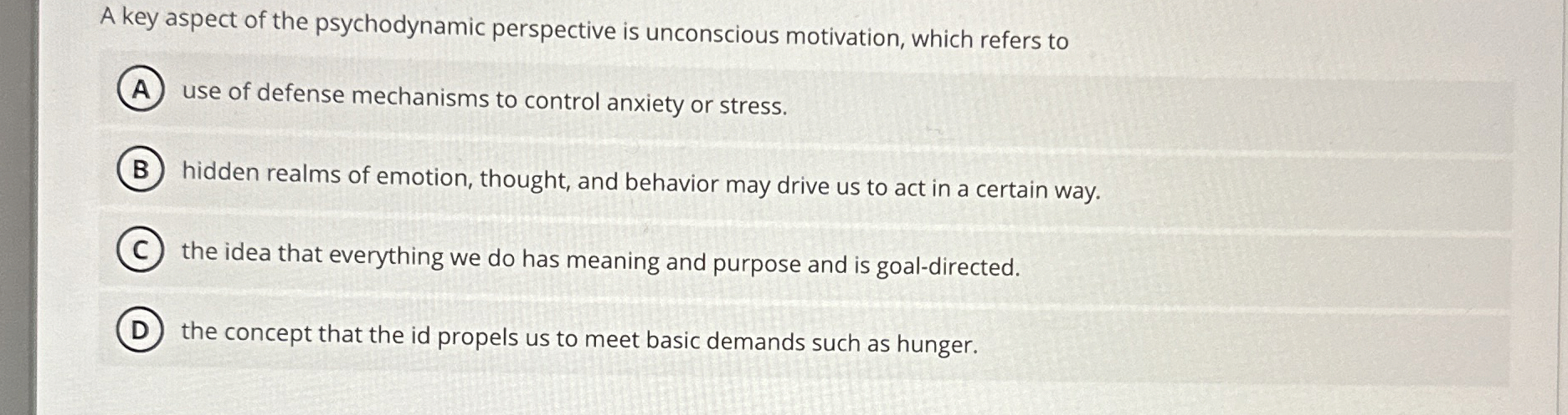 Solved A key aspect of the psychodynamic perspective is | Chegg.com