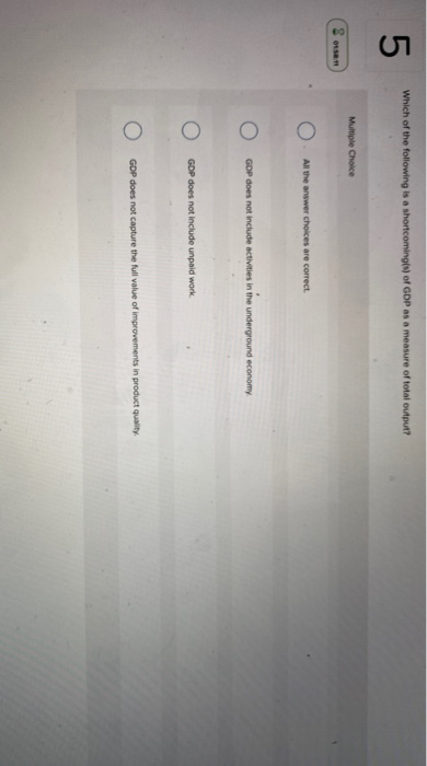 Solved Which of the following is a shortcomings) of GDP as a | Chegg.com