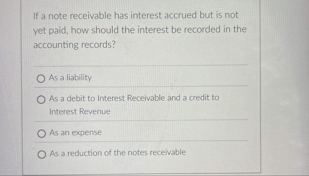 If a note receivable has interest accrued but is not | Chegg.com
