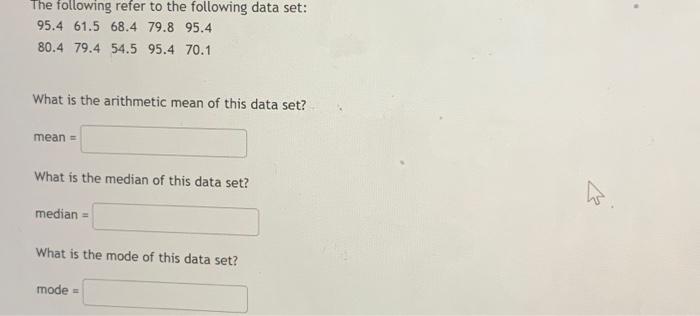 Solved The following refer to the following data set: 95.4 | Chegg.com