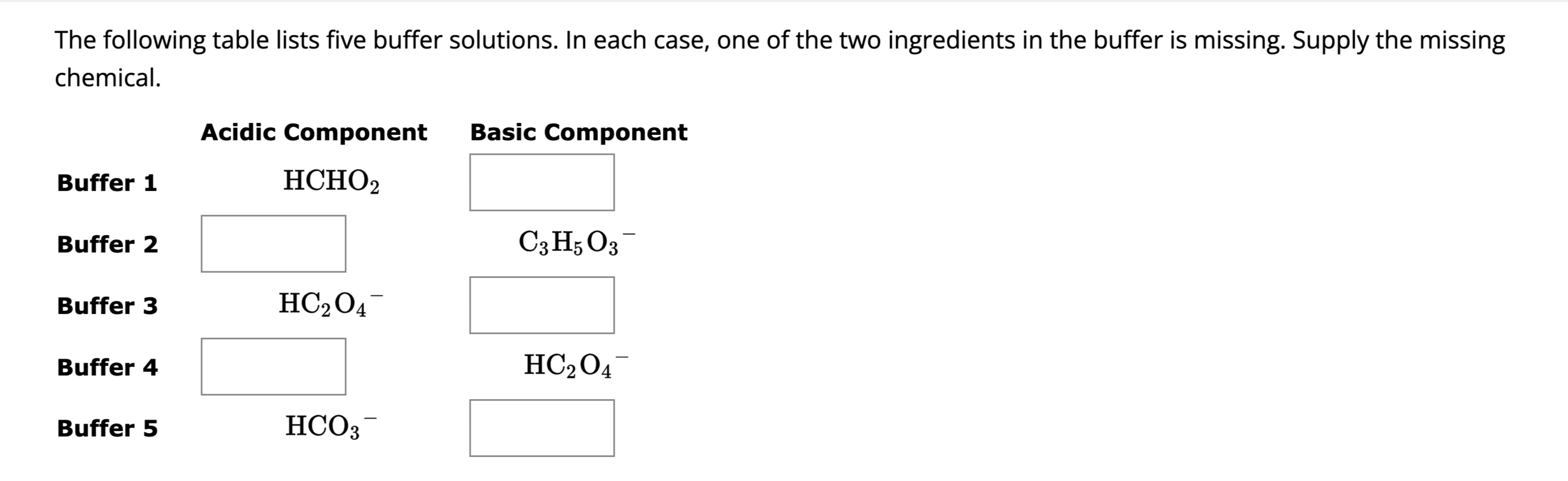 Solved The following table lists five buffer solutions. In | Chegg.com