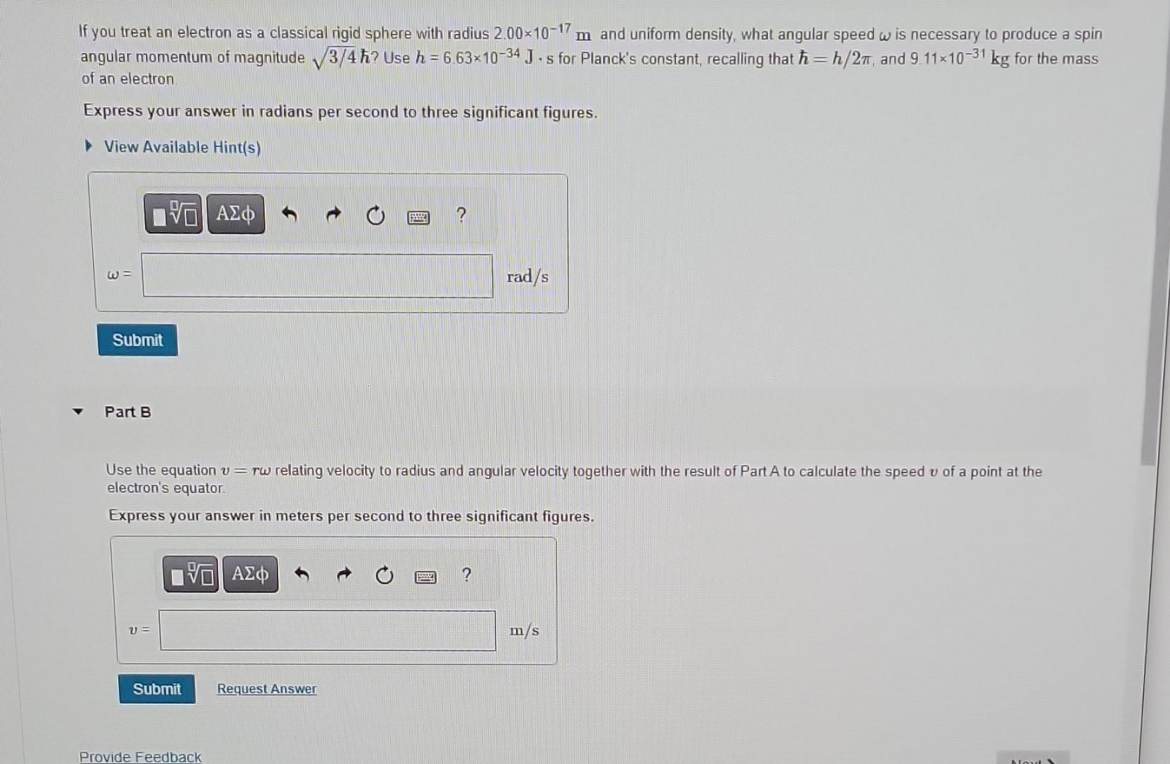 Solved If you treat an electron as a classical rigid sphere | Chegg.com