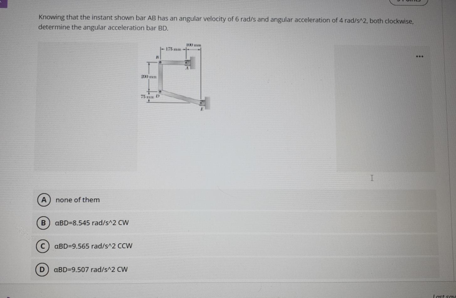Solved Knowing that the instant shown bar AB has an angular | Chegg.com