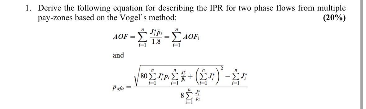 Solved Derive the following equation for describing the IPR | Chegg.com
