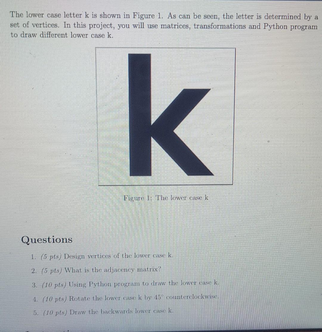 Solved The lower case letter k is shown in Figure 1. As can | Chegg.com