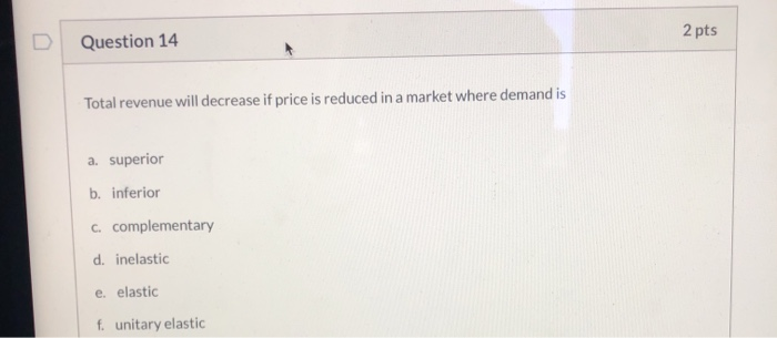 Solved 2 pts Question 14 Total revenue will decrease if | Chegg.com