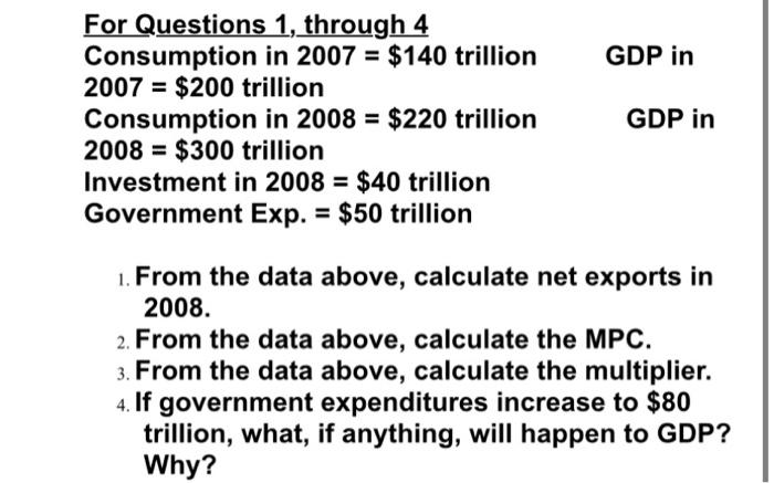 Solved For Questions 1, through 4 Consumption in 2007=$140 | Chegg.com
