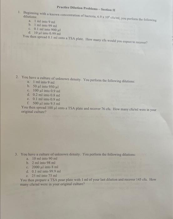 Solved Practice Dilution Problems Section II 1. Beginning