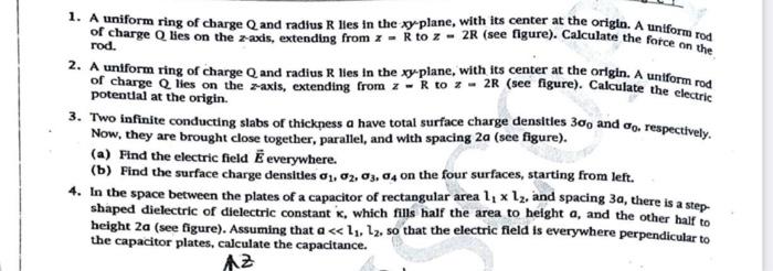 Solved 1. A uniform ring of charge Q and radius R lies in | Chegg.com