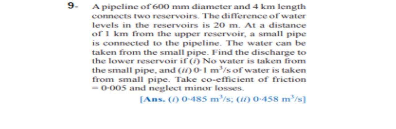 Solved 9- A pipeline of 600 mm diameter and 4 km length | Chegg.com